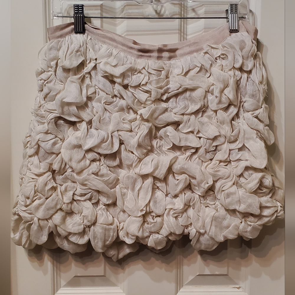 Haute Hippie Cream Textured Ruffle Linen Mini Skirt Size Large